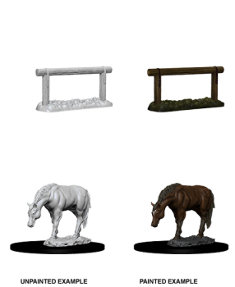 WizKids Deep Cuts Unpainted Miniatures - Horse & Hitch