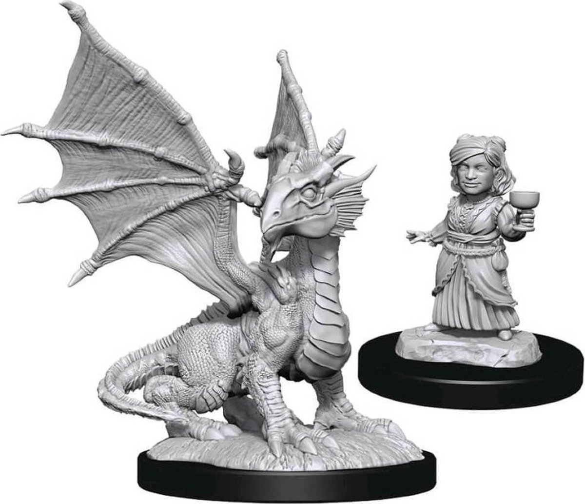 Wizkids: Dungeons and Dragons - Nolzurs Marvelous Miniatures - Silver Dragon Wyrmling and Halfing Child