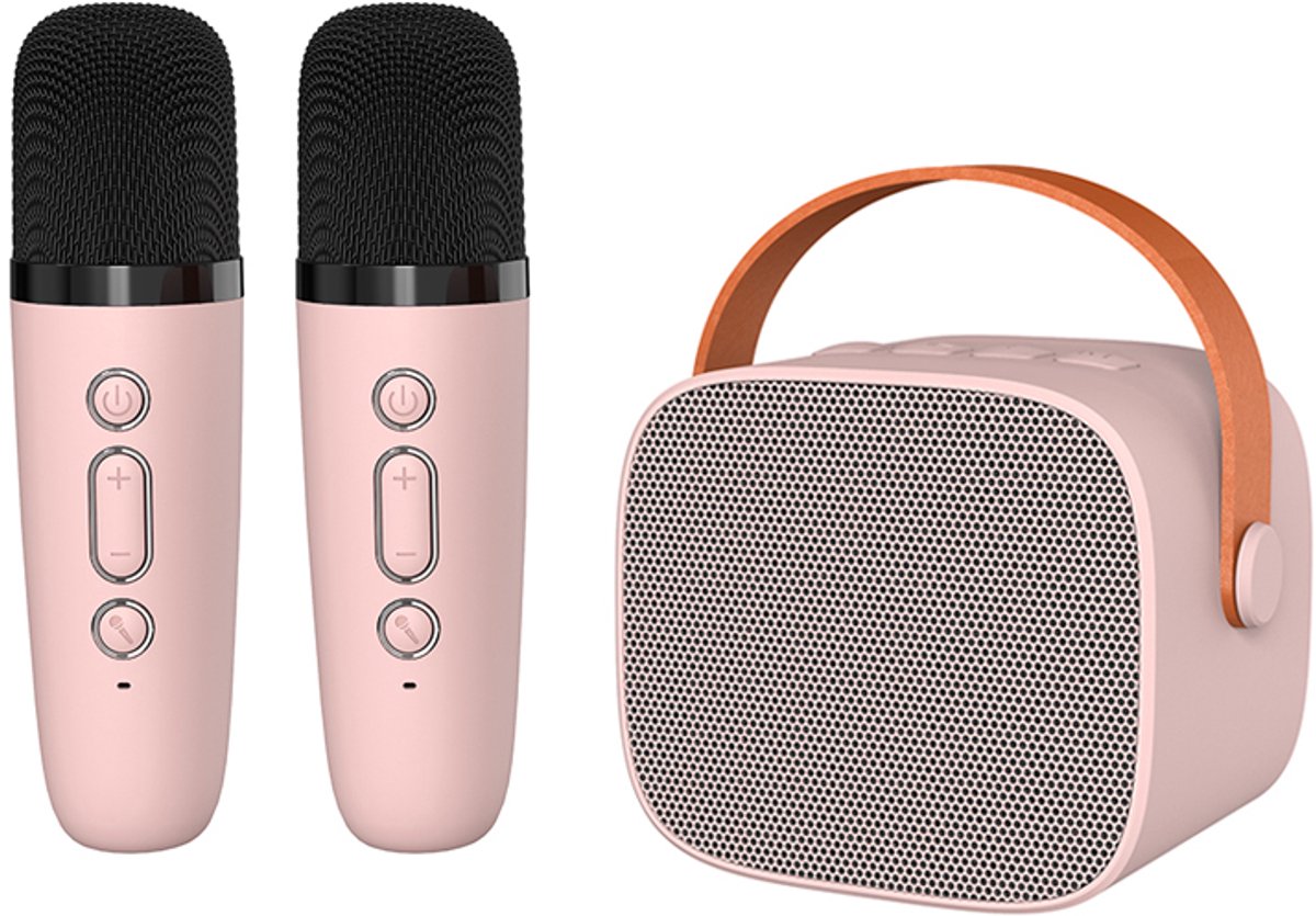   karaoke set A3 – Incl. 2 draadloze micro’s – met bluetooth, TF-kaart en stemvervormer – oplaadbare accu – draadloze micro – voor kinderen – roze