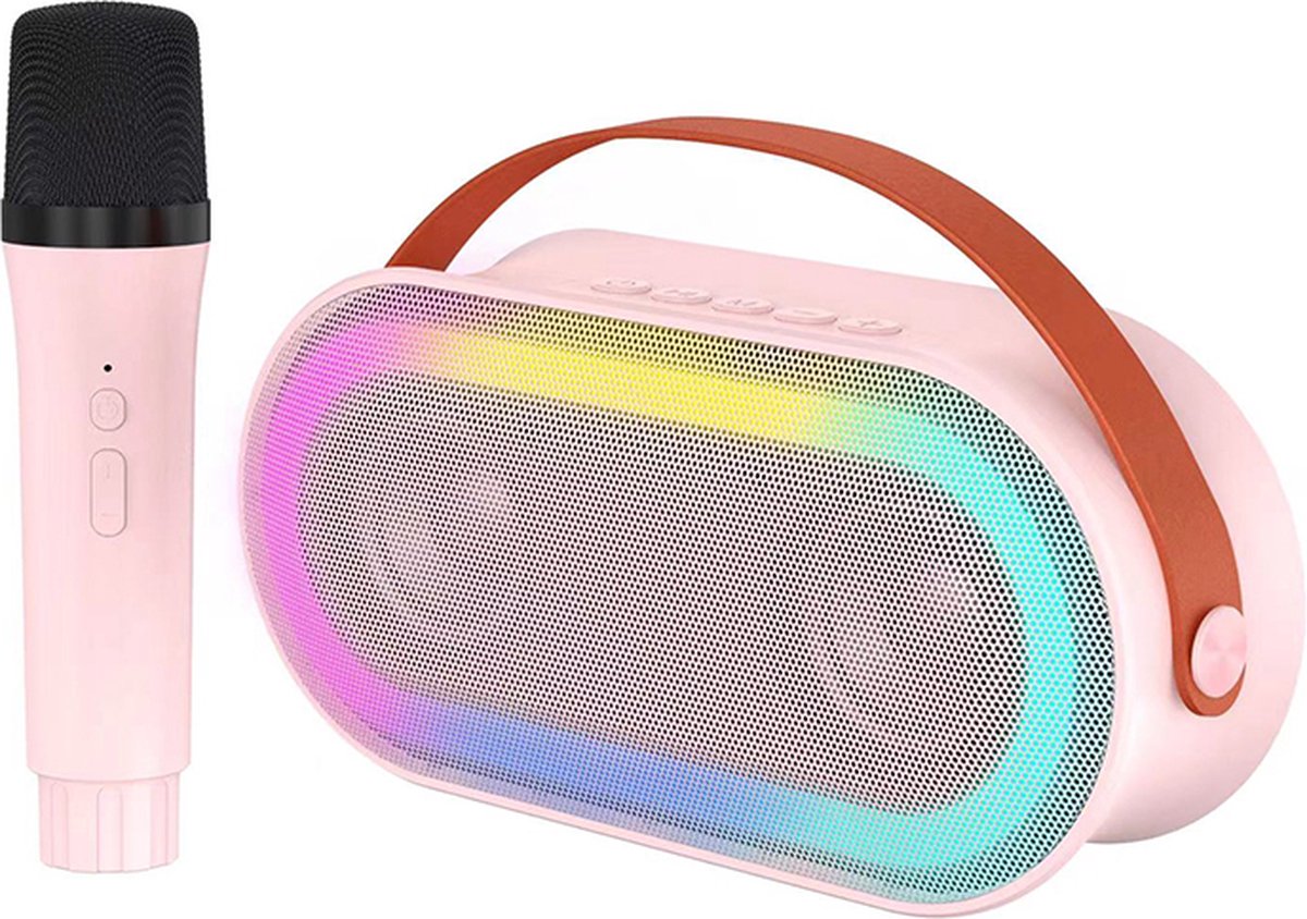   karaoke set A4 – met bluetooth en TF-kaart – oplaadbare accu – draadloze micro – voor kinderen – roze