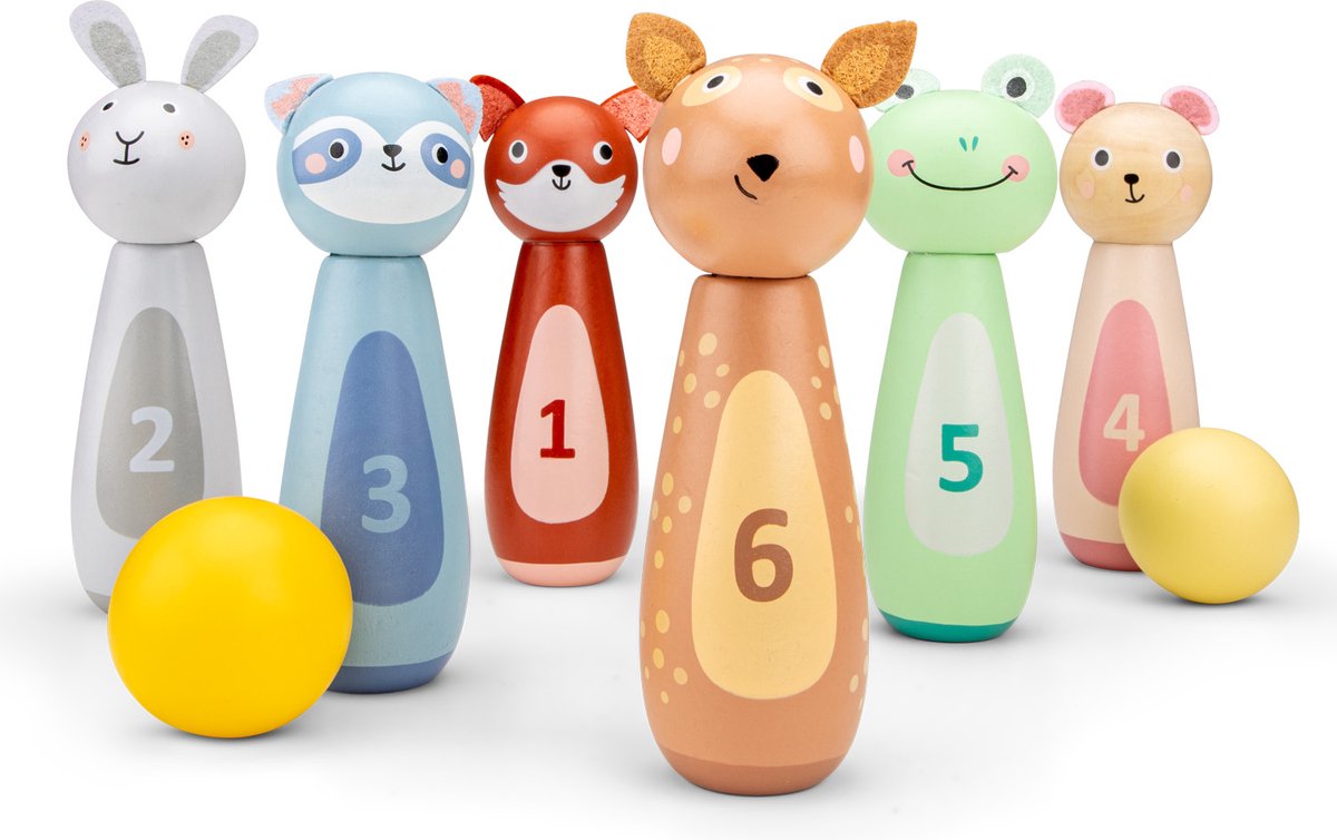  ® Houten Dieren Bowling Set voor Kinderen -   met 6 Kegels en 2 Ballen - FSC - Educatief Spel - Vanaf 3 Jaar