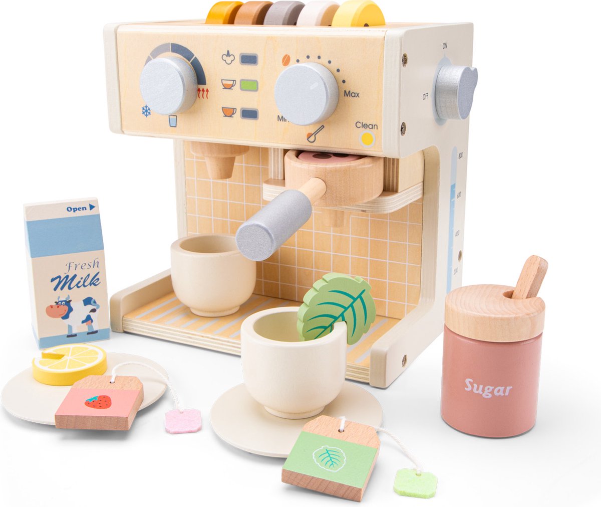  ® Houten Koffiezetapparaat Speelgoed - Inclusief Kopjes, Melk, Suiker en Theezakjes - Espressomachine voor Kinderen - FSC - Rollenspel Keukenspeelgoed - Vanaf 3 Jaar