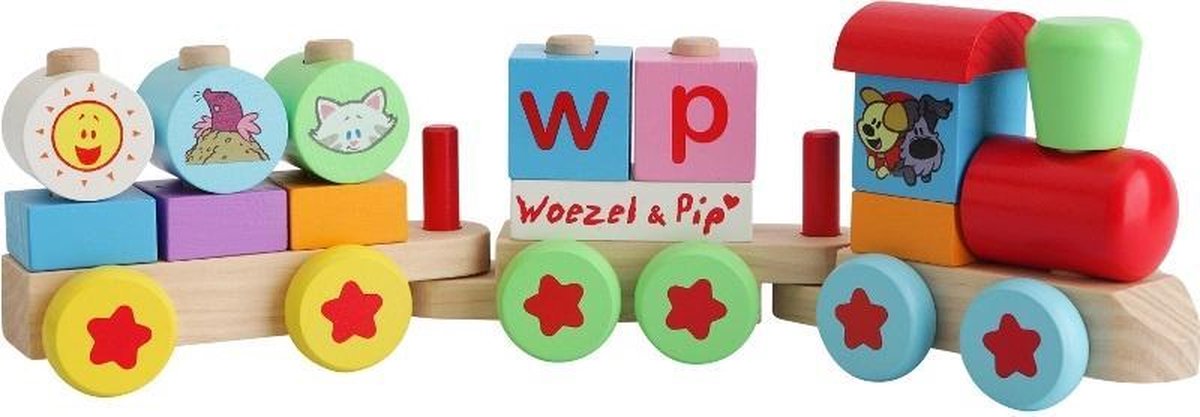 Woezel & Pip Houten Blokkentrein 17-delig 45 Cm