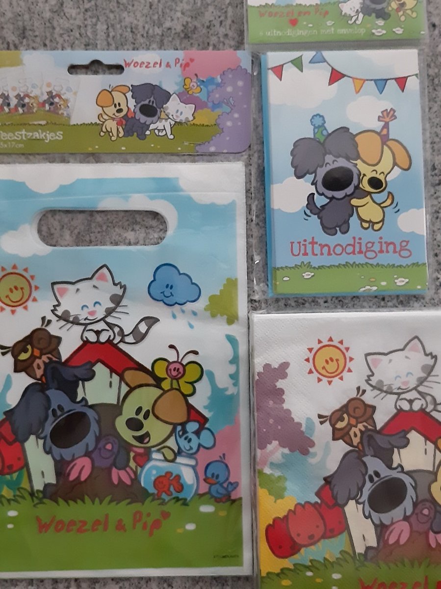   feestpakket - 6 uitnodigingen met envelop - 8 feestzakjes - 20 servetten