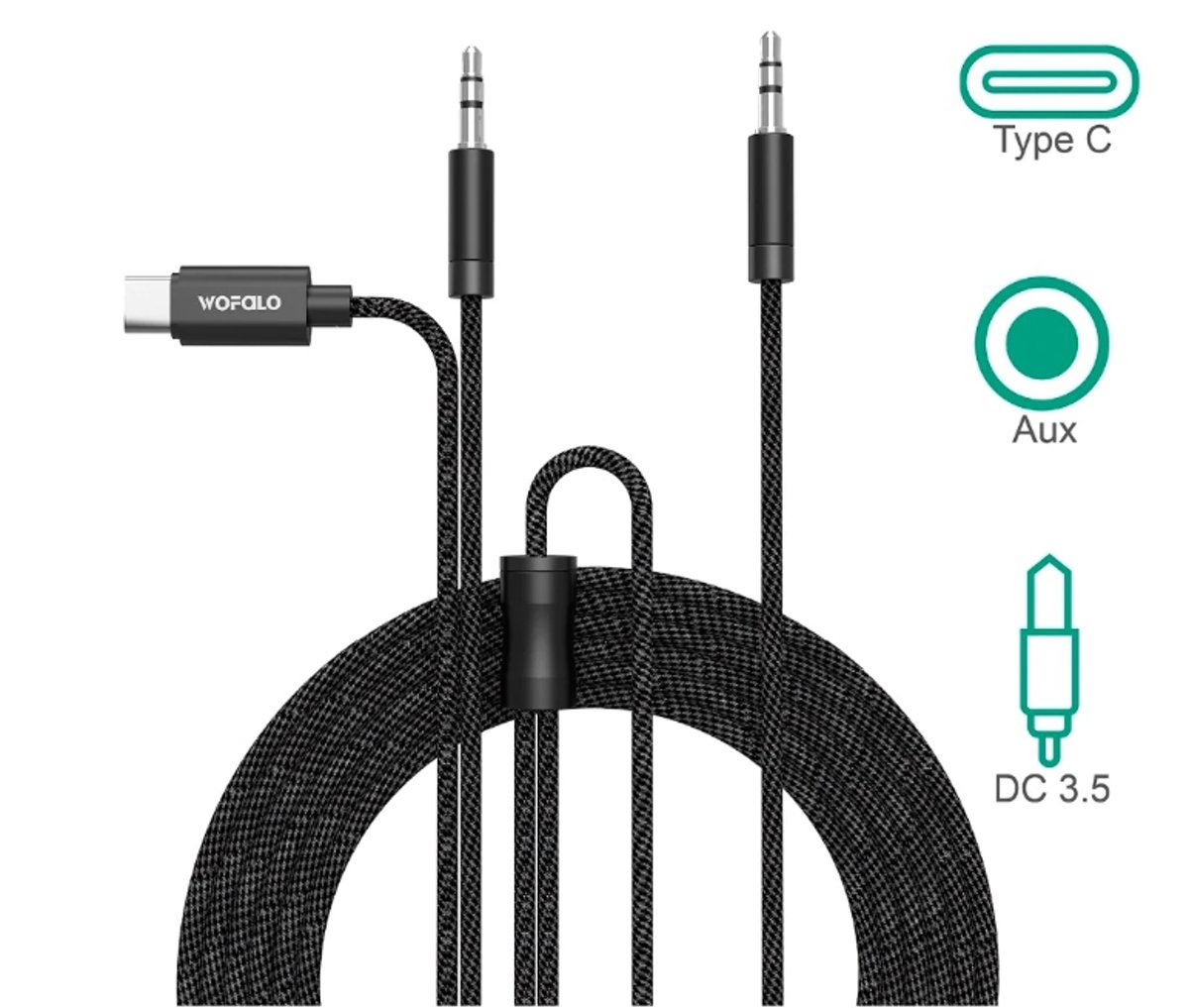 Car Aux audio kabel, 2-in-1 Type C to 3.5mm met 3.5mm Mannelijk naar Mannelijk Hallo :)