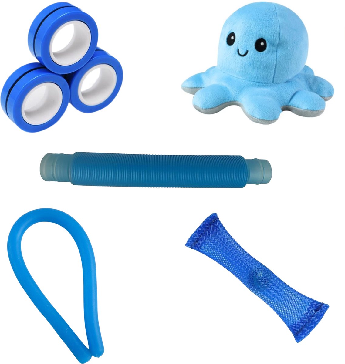 Wonderprice - Fidget Toys pakket - Blauw - Mood Octopus - Pop Tube - Magneet Ringen - Monkey Noodle - Mesh Marble