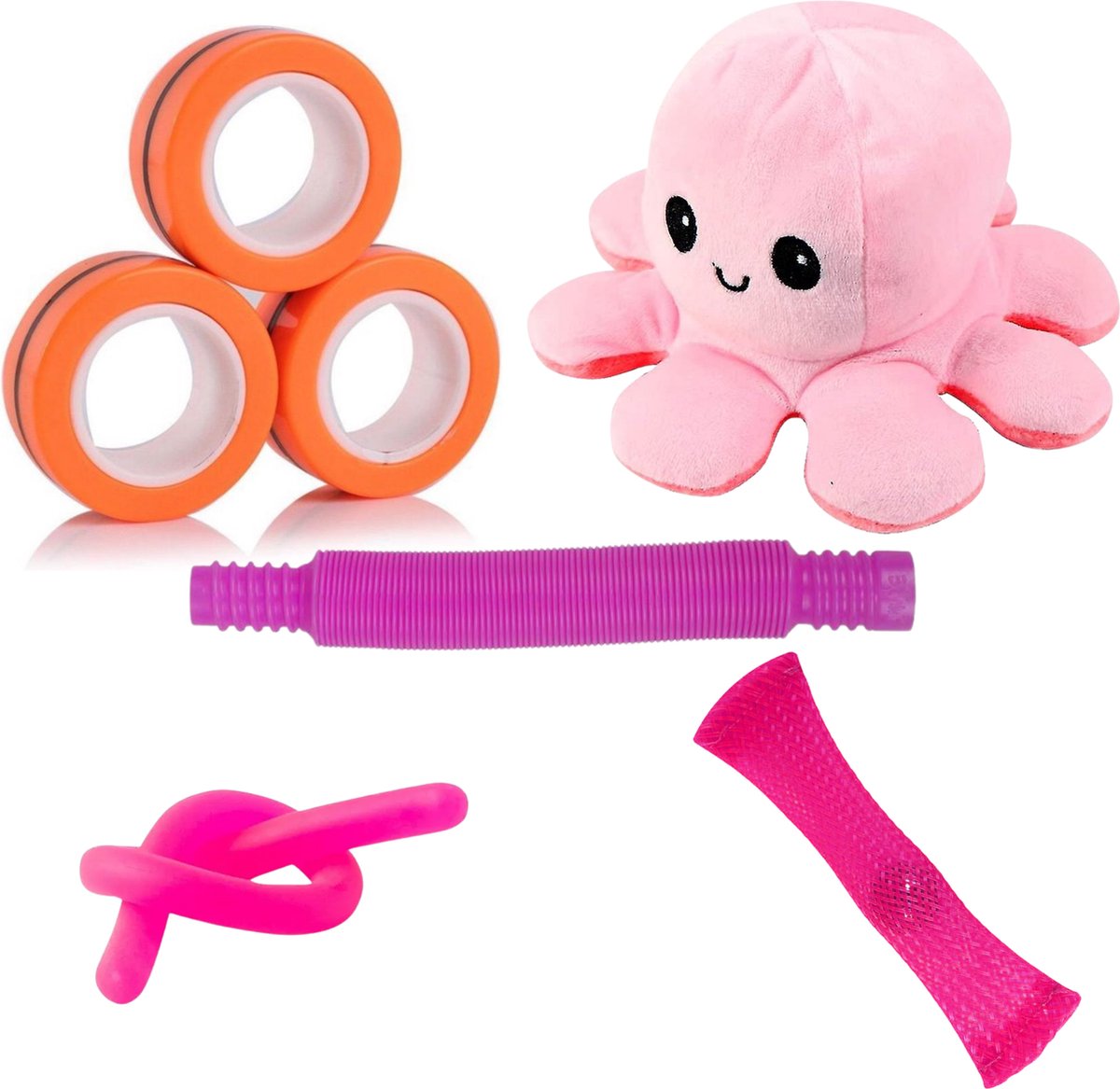 Wonderprice - Fidget Toys pakket - Roze - Mood Octopus - Pop Tube - Magneet Ringen - Monkey Noodle - Mesh Marble