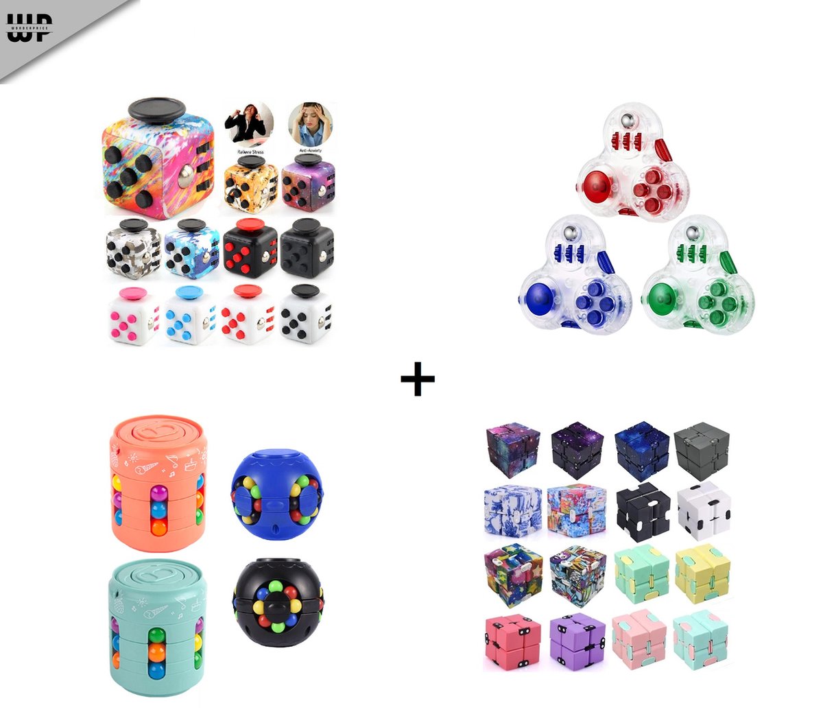 Wonderprice Fidget Cube Pakket - Infinity Cube - Cube - Fidget Pad - Fidget Cube Bean - Vinger - Training - Concentratie - Decrompression toys set 4 stuks