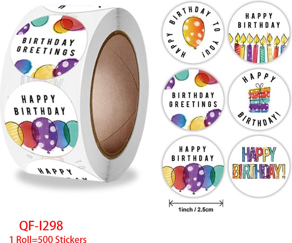 Happy Birthday stickers 500!! stuks! - Sluitstickers - Sluitzegel - Verjaardag - Kado - Cadeau stickers - Small Business - Envelopsticker - Traktatie zakje - Cadeauzakje - Ballonnen - Chique inpakken - Feest - Birthday Wishes - Birthday Greetings