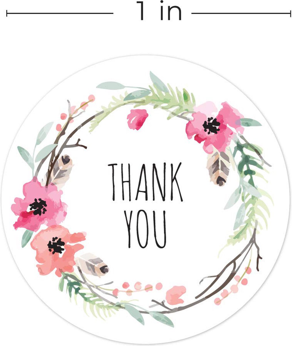 Thank You stickers 50 stuks! - Veren - Bloemen - Sluitstickers - Sluitzegel - Sieraden - Small Business - Envelopsticker - Traktatie zakje - Cadeau - Cadeauzakje - Kado - Chique inpakken - Feest - Bruiloft - BabyShower - Verjaardag - Bedankt