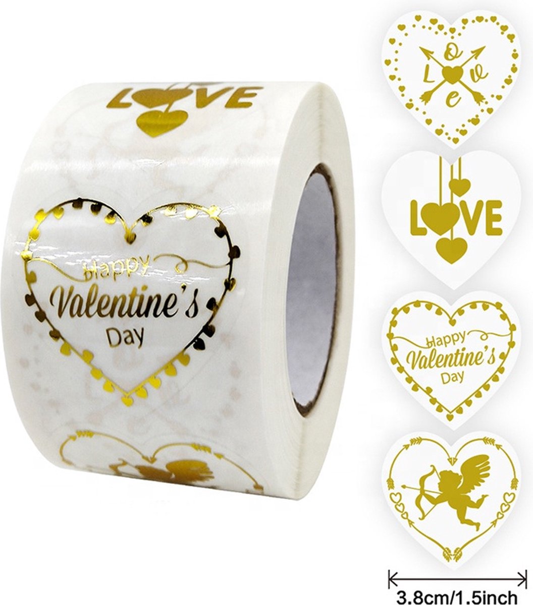 Valentijn Stickers 50 Stuks! - Sluitsticker - Sluitzegel - Extra Groot Hart - 3,8 cm Valentijnsdag stickers - Goud - Doorzichtig - Hartjes - Harten - Cupido - Happy Valentinesday - Valentines - Love - Envelop Stickers - Cadeau - Chique inpakken