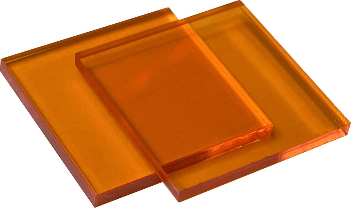 Set van 30 plastic vierkantjes (3x30x30 mm, acrylaat, PMMA, oranje doorschijnend)