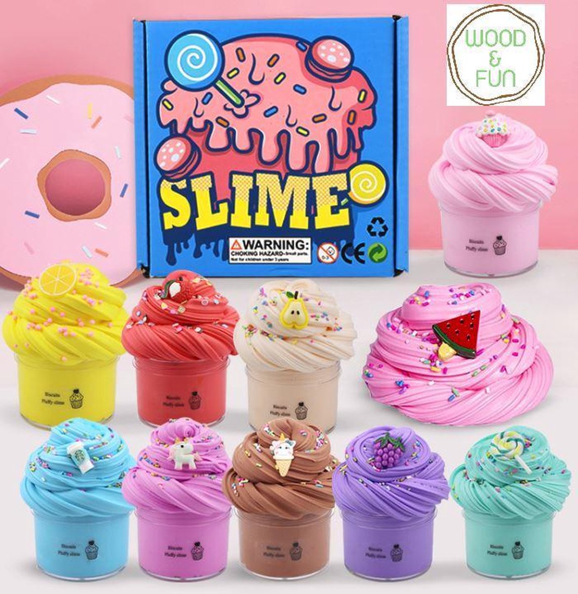 Fluffy Slime 9 x 100ml pack - Slijm - Slime - slijm pakket - fluffy slime - fluffy slijm - slime kit - Wood & fun