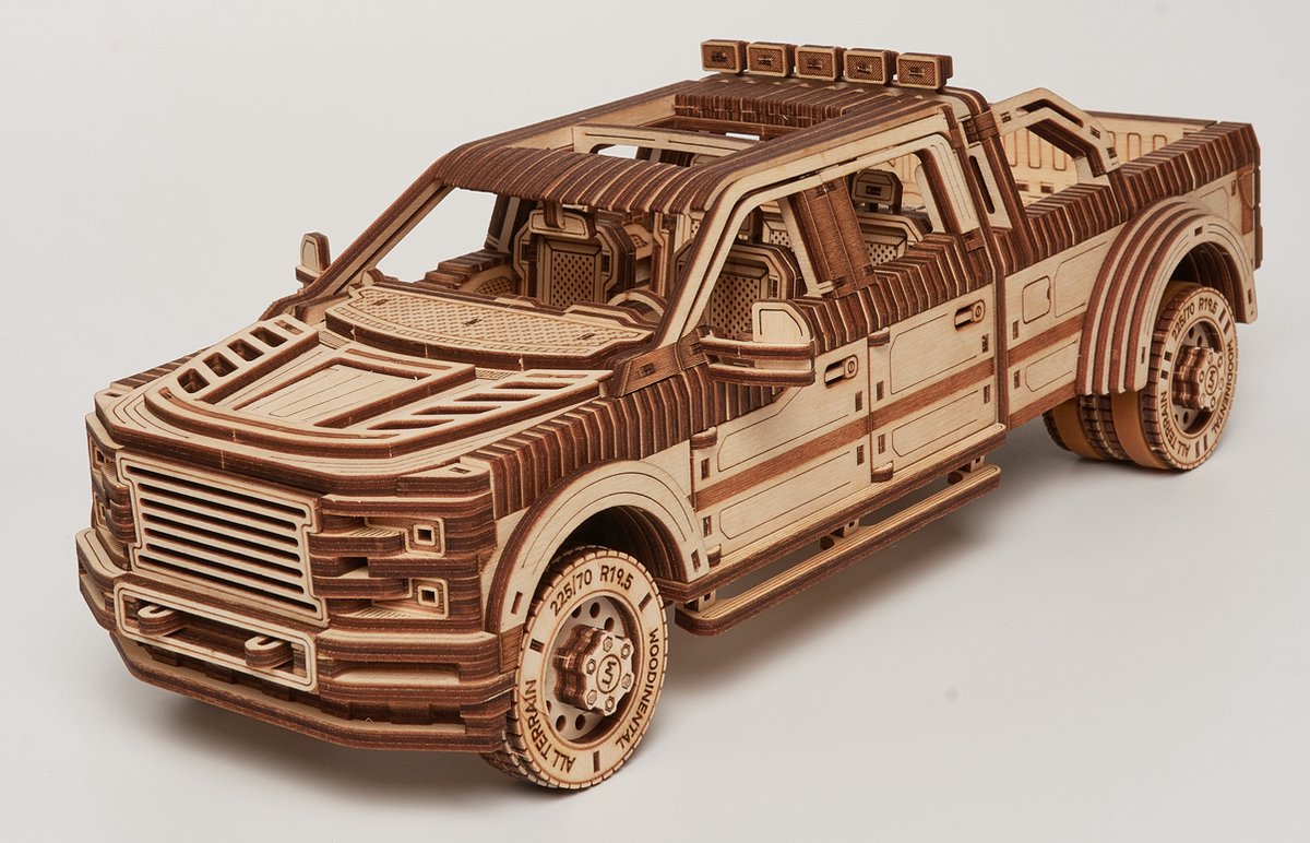 Woodtrick - Modelbouw 3d houten puzzels - Full-size pick up truck - 706 stuks - Geen lijm noch verf nodig