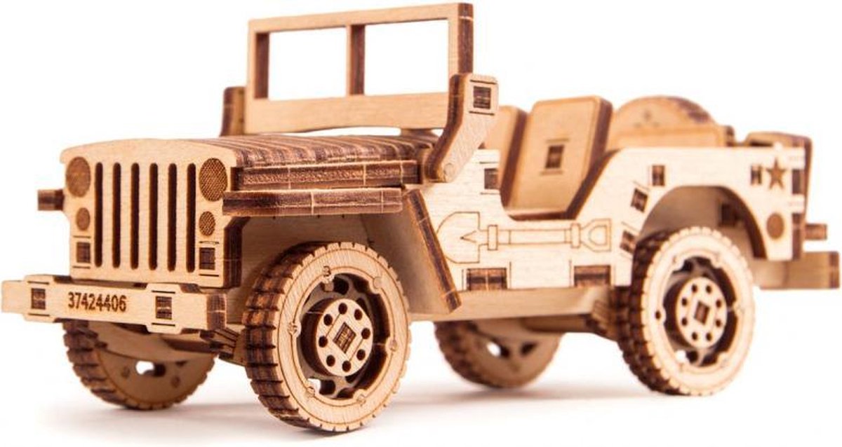 houten modelbouw 3D Jeep 16 cm blank 72-delig