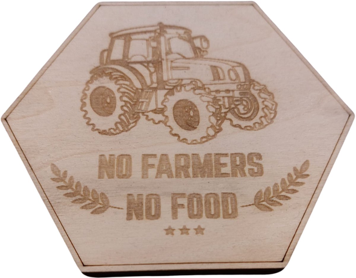 No Farmers no Food 6 kant onderzetters, geschenken, bestverkocht surprise verjaardag sinterklaas kerst of relatie cadeau houten onderzetters 6 stuks no farmers no food in geschenkverpakking doos N