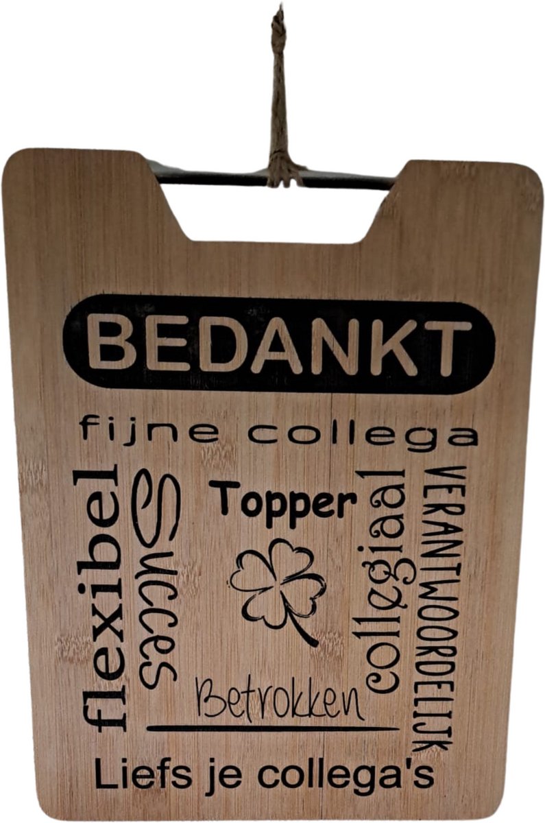   Uniek Bedank Geschenk Cadeau Collega : Borrelplank Wandbord voor collega TOPPER