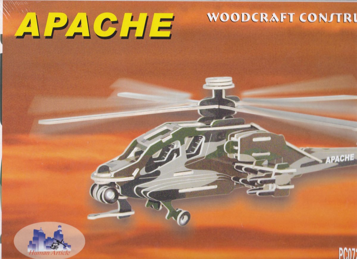 3D Puzzel Bouwpakket Apache helicopter - hout - gekleurd