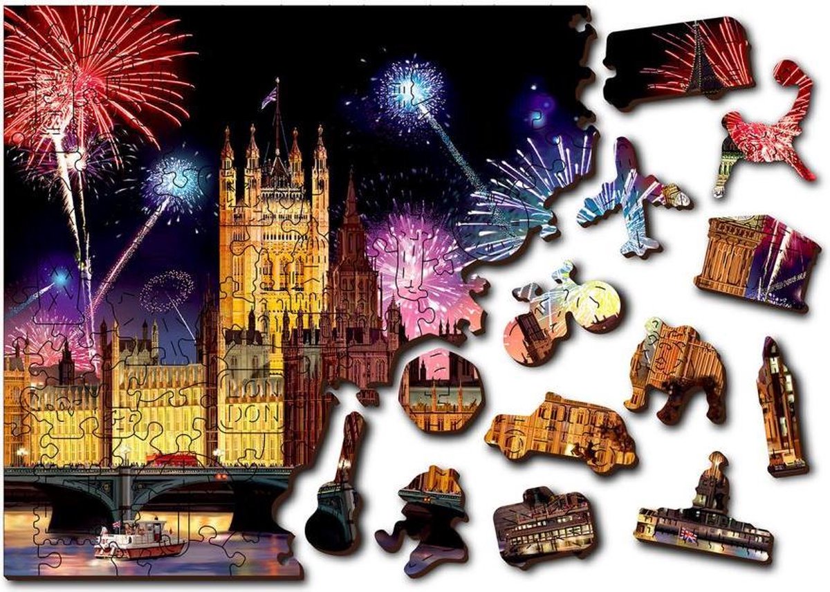 Wooden City - 2in1 - Houten Vormlegpuzzel - London By Night - BR0006XL - 51,9x37,5cm