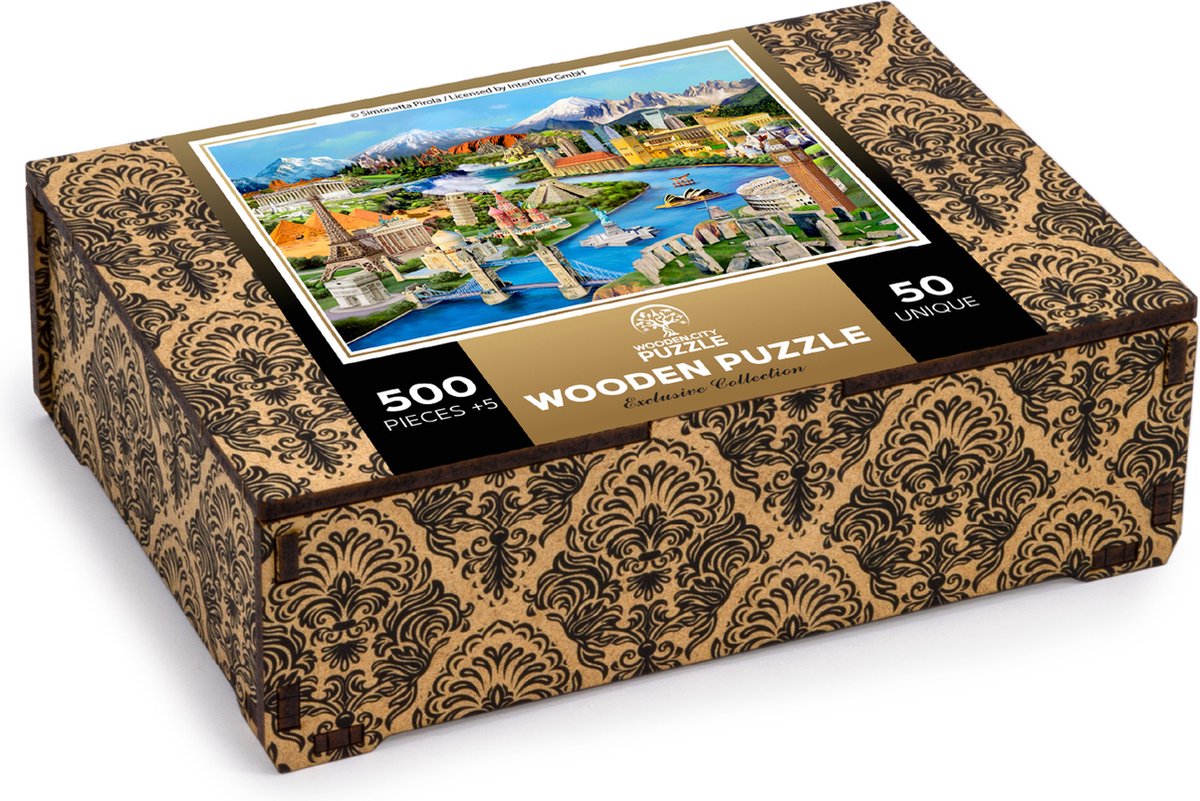 Wooden City Puzzel: WORLD LANDMARKS 505/50, in hout, 8+