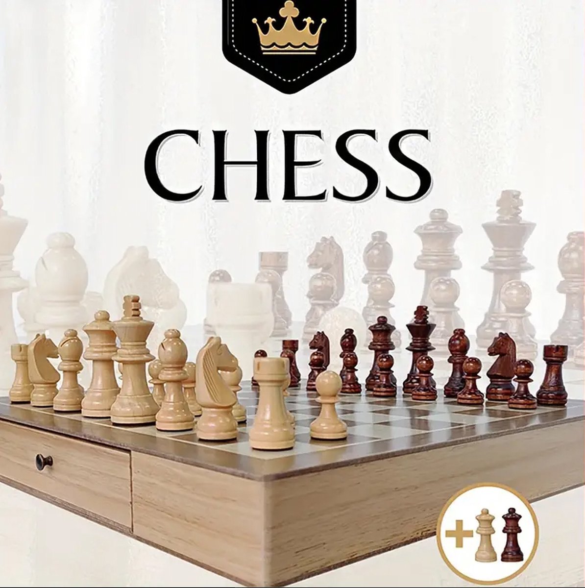 Wood Chess set - Houten schaakbord - met opberglade - 38x38 CM - Schaakspel, Schaken, Schaakset