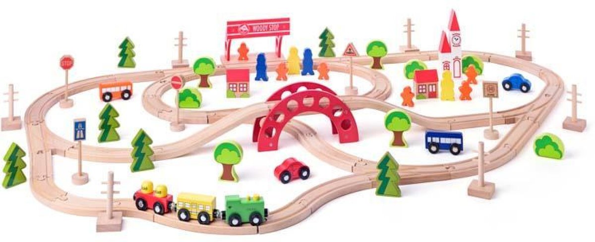 Woody Toys houten treinbaan 90-delig 93062