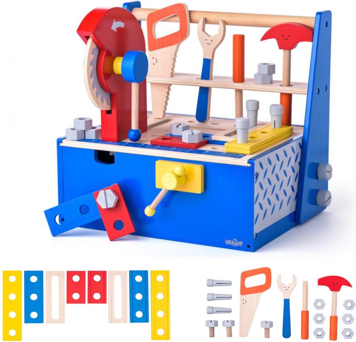 Woody Werkbank met gereedschap - Houten speelset - 35 delig - 3 jaar