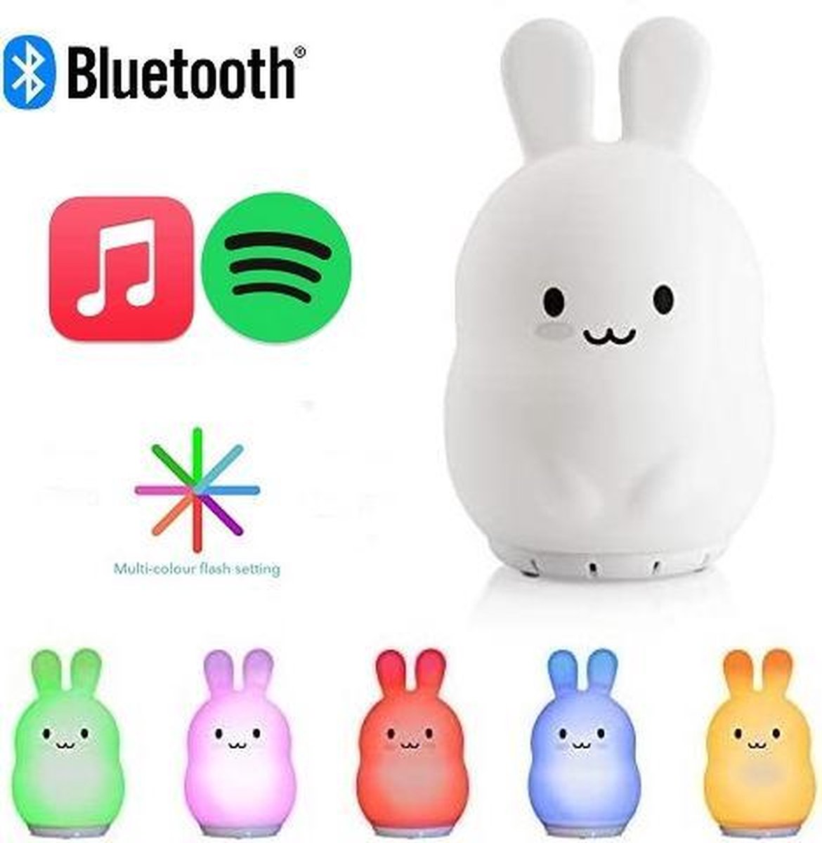 LED Nachtlamp Muziek Speaker Baby Kamer voor Thuis en Onderweg - Bluetooth Speaker voor Kinderen - Accu USB Oplaadbaar - 6 Kleuren LED Babykamer Nachtlamp - Voorlees Speaker Bedtijd