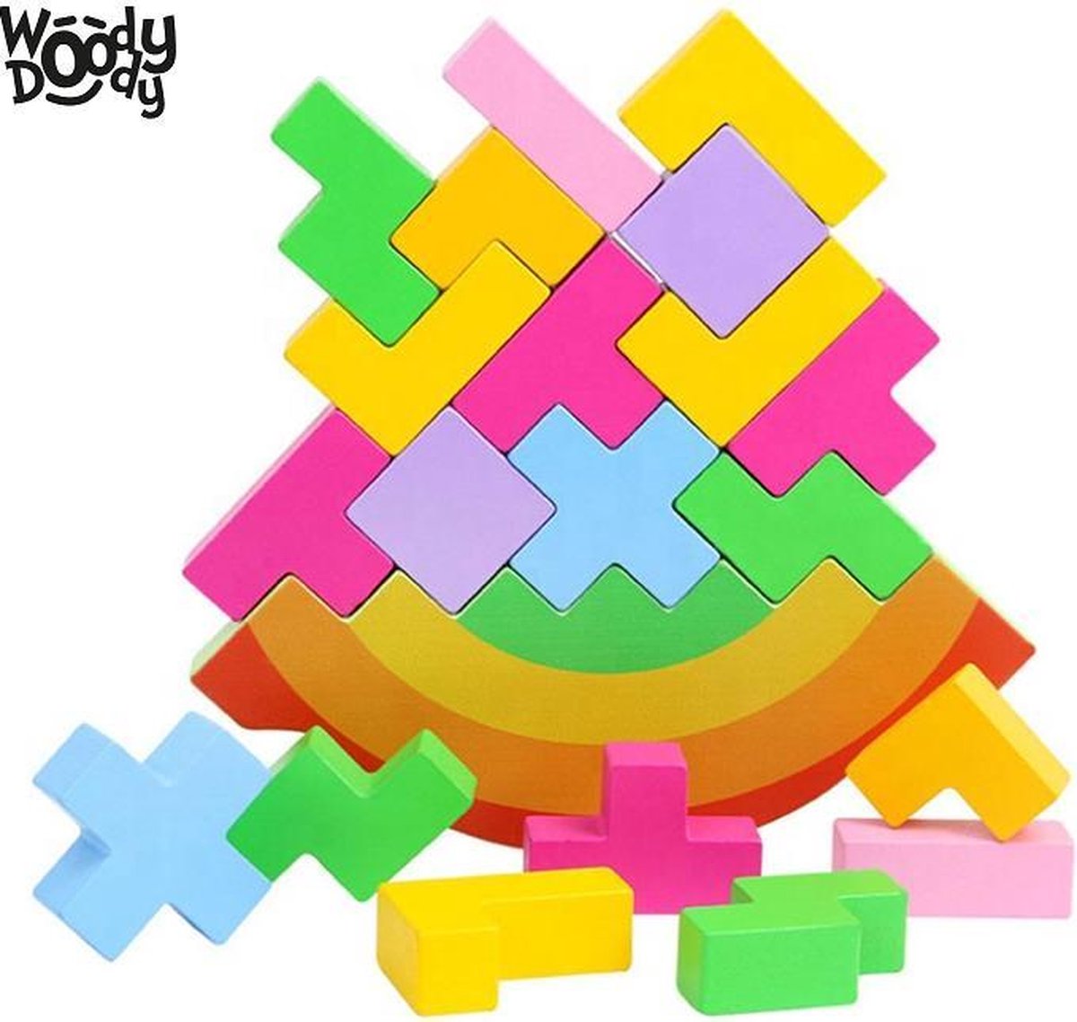 Montessori Balanceer Puzzel Groot met Tangram Tetris Blokjes Kleuter Educatief Speelgoed 4 jaar Houten Blokken Peuter Speelgoed Blokken - WoodyDoody