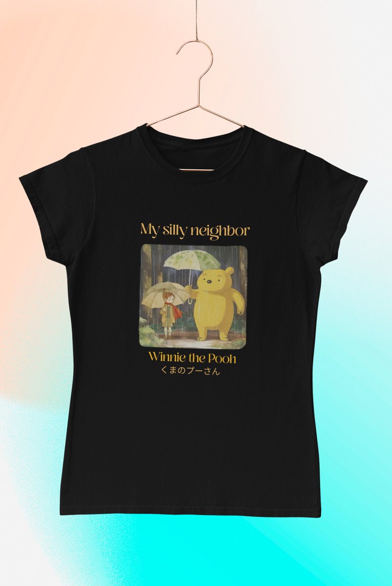 Winnie The Pooh T-Shirt Zwart - My Neighbor Winnie - Anime Parody - Merchandise - Cosplay - Maat S