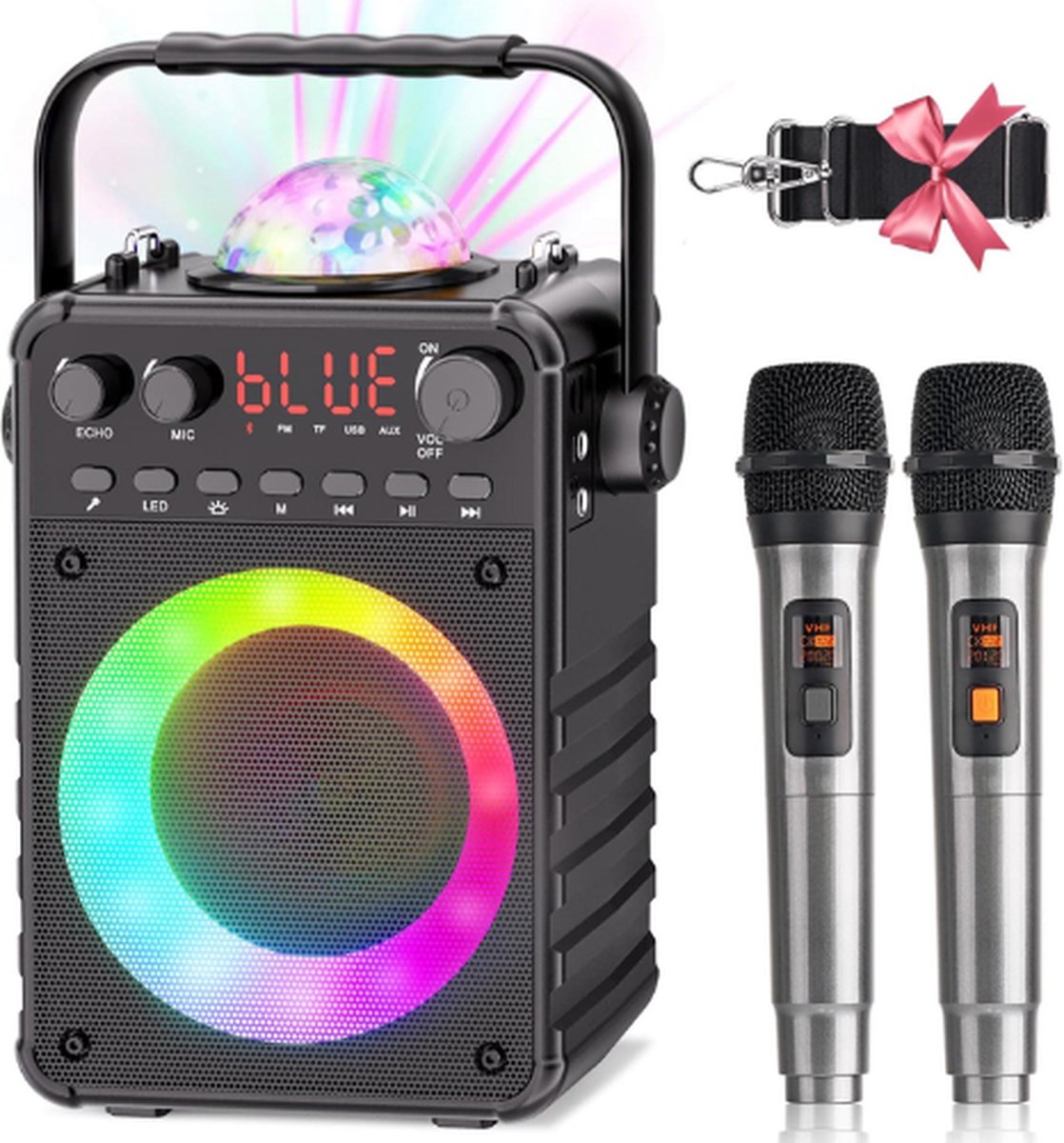 WOWSTAR® Karaoke Set -   - Karaoke Set Voor Volwassenen - Karaoke Set Kinderen -  s - Karaoke Set Met 2 Microfoons - Karaoke Set Met Draadloze Microfoon - Bluetooth - Draadloos