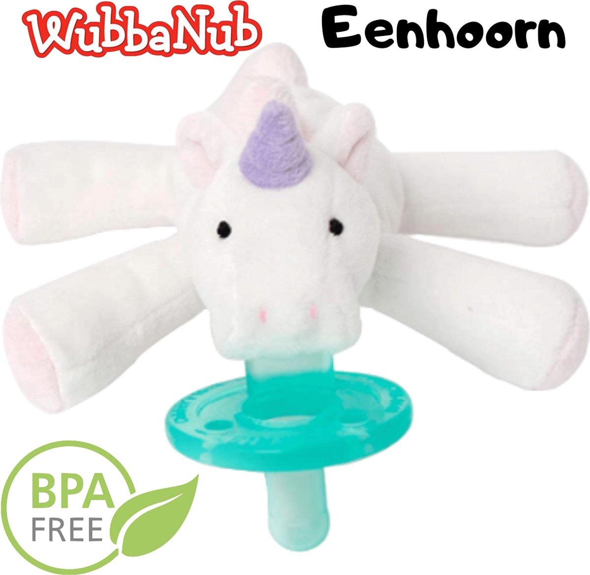 Wubbanub Unicorn Speenknuffel - Knuffel Baby Fopspeen - Baby Speelgoed - Wit / Roze Kraamcadeau - Soothie Knuffelspeen Eenhoorn