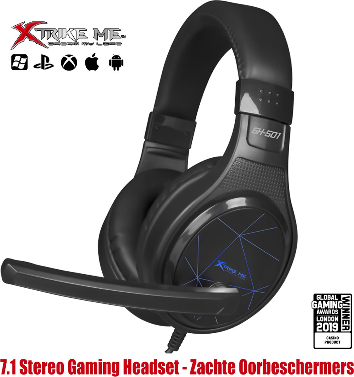 XTRIKE ME 7.1 Surround Gaming Headset - Over-Ear - Multi Platform - Met Mic - GH-501