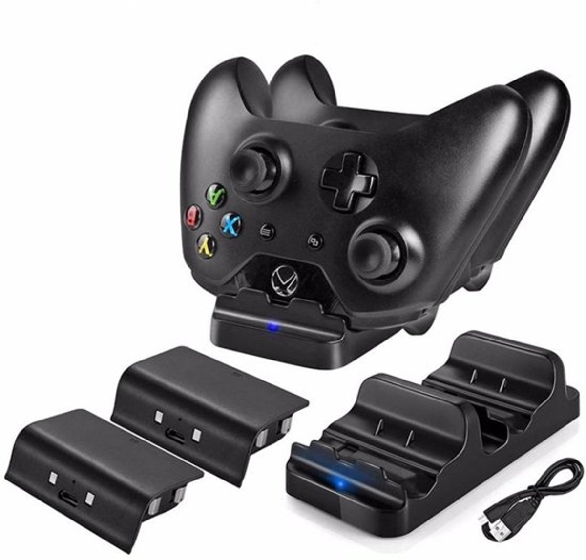 Dual Battery Pack Accu Controller Dock Charger Oplaad Station Xbox One S / X - LED USB Dubbel Docking Op Laadkabel- Laadstation