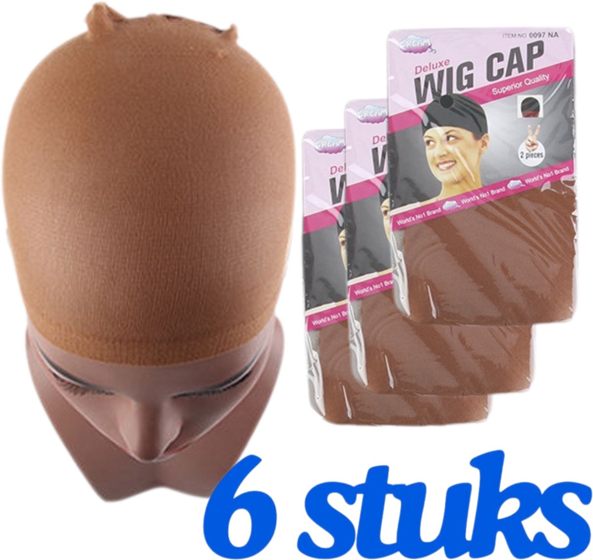 6 x Wig Cap - DONKERBRUIN -   voor pruiken 6 Stuks -  ten - Wig Caps - Wig Cap Donkerbruin