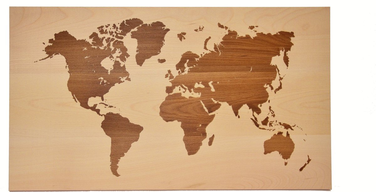 Houten Wereldkaart - 70 x 40 cm - Wereldkaart op hout - Massief Beukenhout  - Xclusivewood