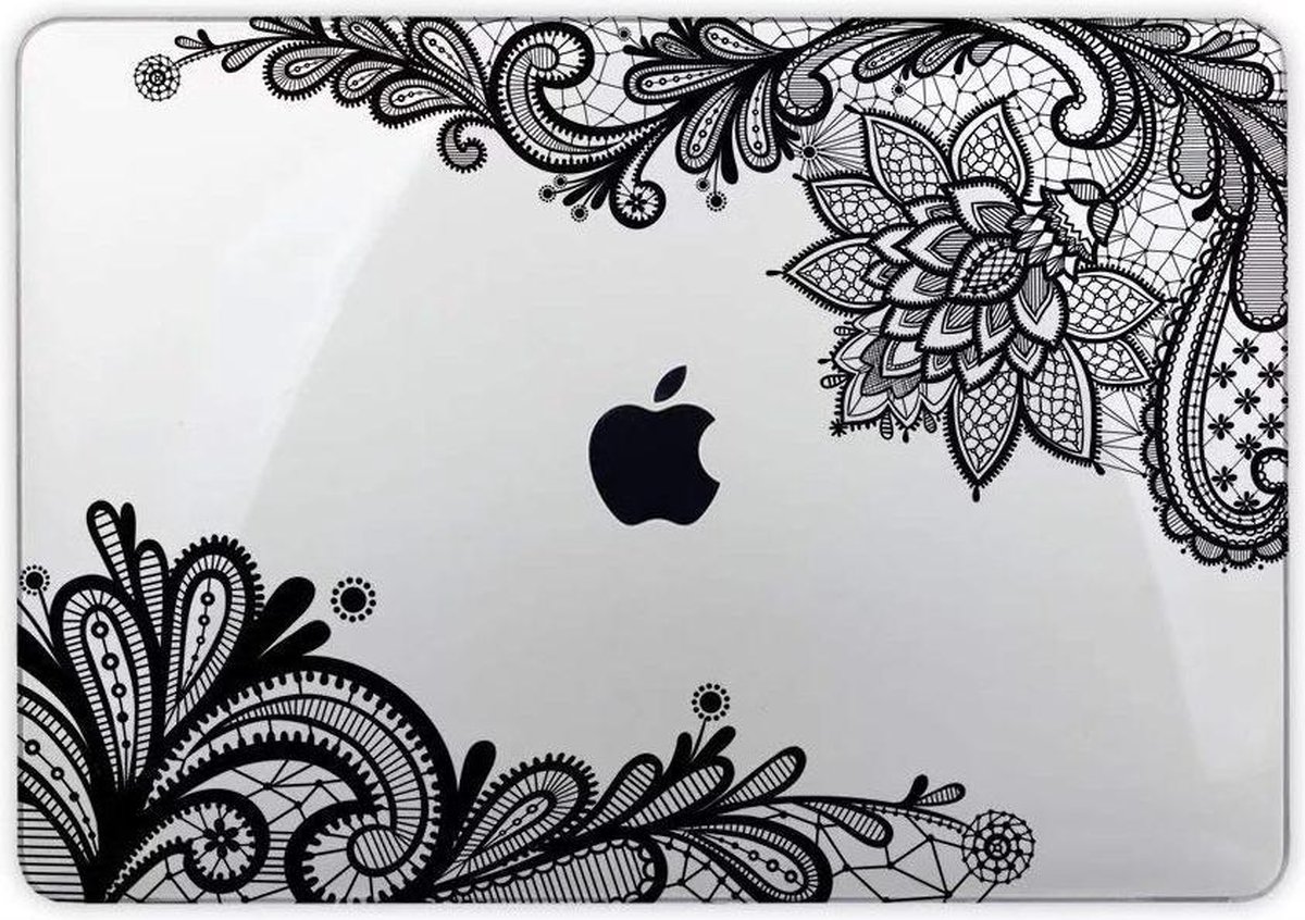 Macbook Case voor New MacBook Air 13 inch  (A1932) 2018 - 2019 -2020 - Laptopcover - Zwarte Kanten Bloem