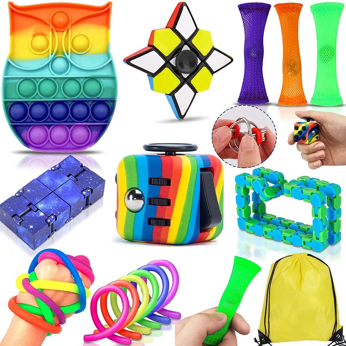 SUPER VALUSUPER VALUE Fidget Toys Set Fidget Pack met Push Pop Toy, Rainbow fidget Cube voor autisme, ADHD, stressverlichting, anti-angst speelgoed Fidget Box cadeau voor kinderen, tiener, studenten, volwassenen