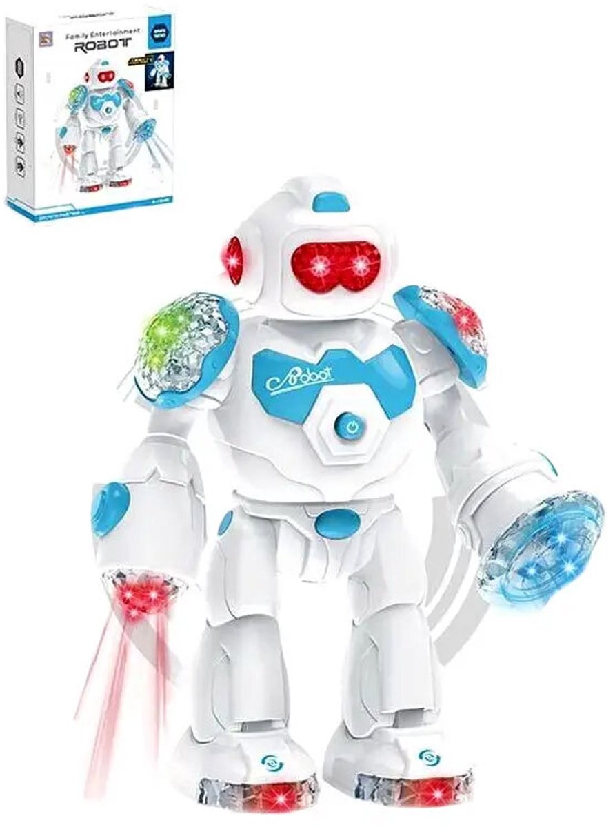 YJ TOYS - interactieve Speelgoed Robot - licht en geluidseffecten 25CM - beweegt - incl. batterijen - blauw