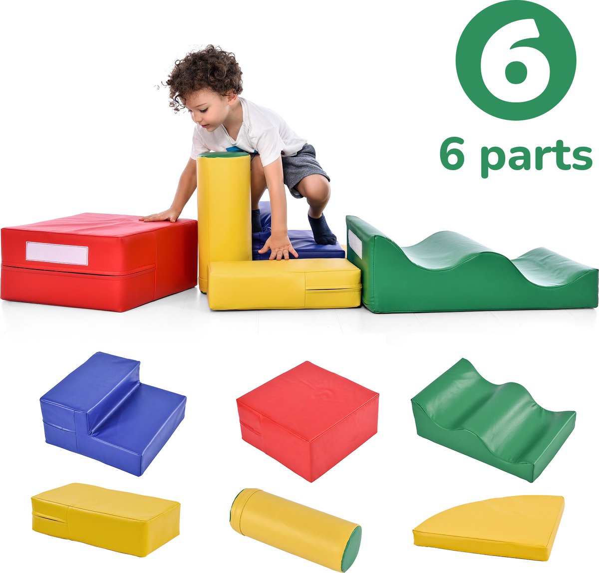 Peuter Grote Zachte Bouwstenen Set-6 Stuk Set Kleurrijke Zachte Schuim Speeltijd Bouwstenen voor Babys en Kinderen-Trappen en Glijbanen Voorschoolse Speelgoed voor Klimmen/Glijden en Kruipen-Stijl B