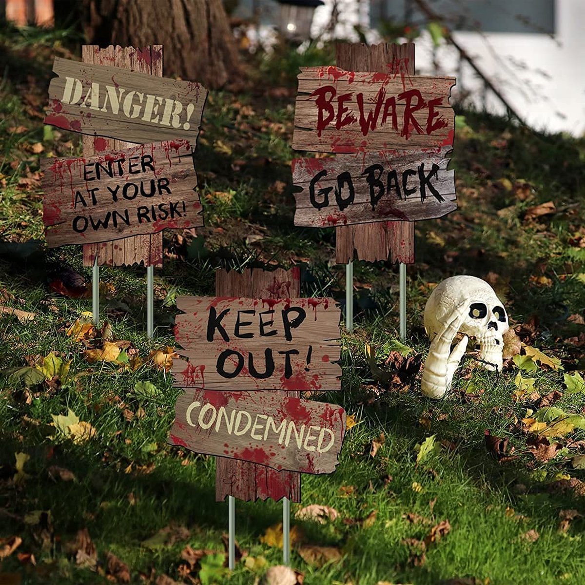 3 Verschillende Halloween Horror Props Party Gevaar Keep Out Tuin Gids Gazon Teken Decoraties Yard Trick of Behandeling Decor Outdoor Golfspel Tekenen Pas op Waarschuwing