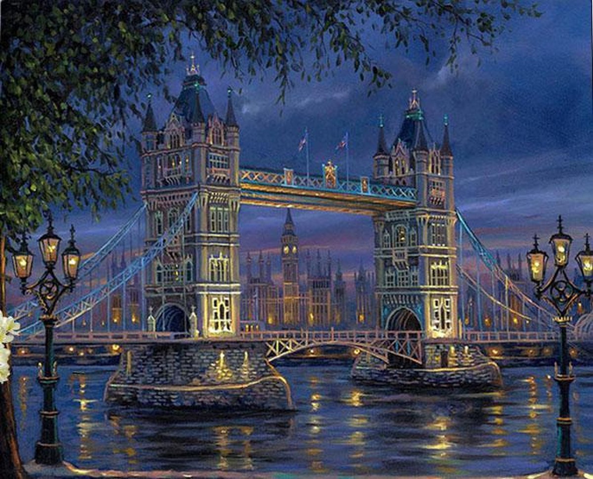 YUNICS ® Schilderen Op Nummer – Schilderen Op Nummer Volwassenen – Canvas Schilderdoek – Kleuren Op Nummer - Tower Bridge