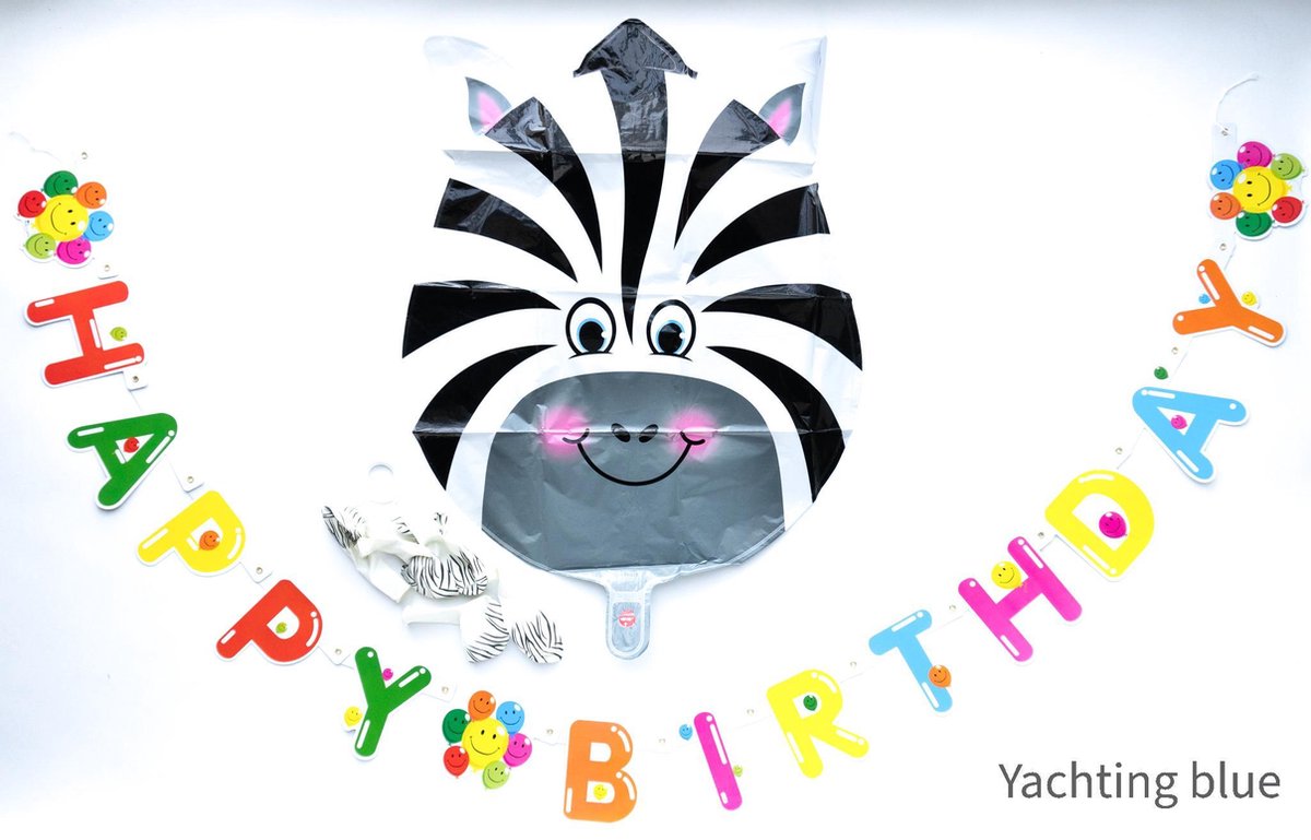 Happy Birthday slinger met ballonset van zebra - verjaardagsslinger -.