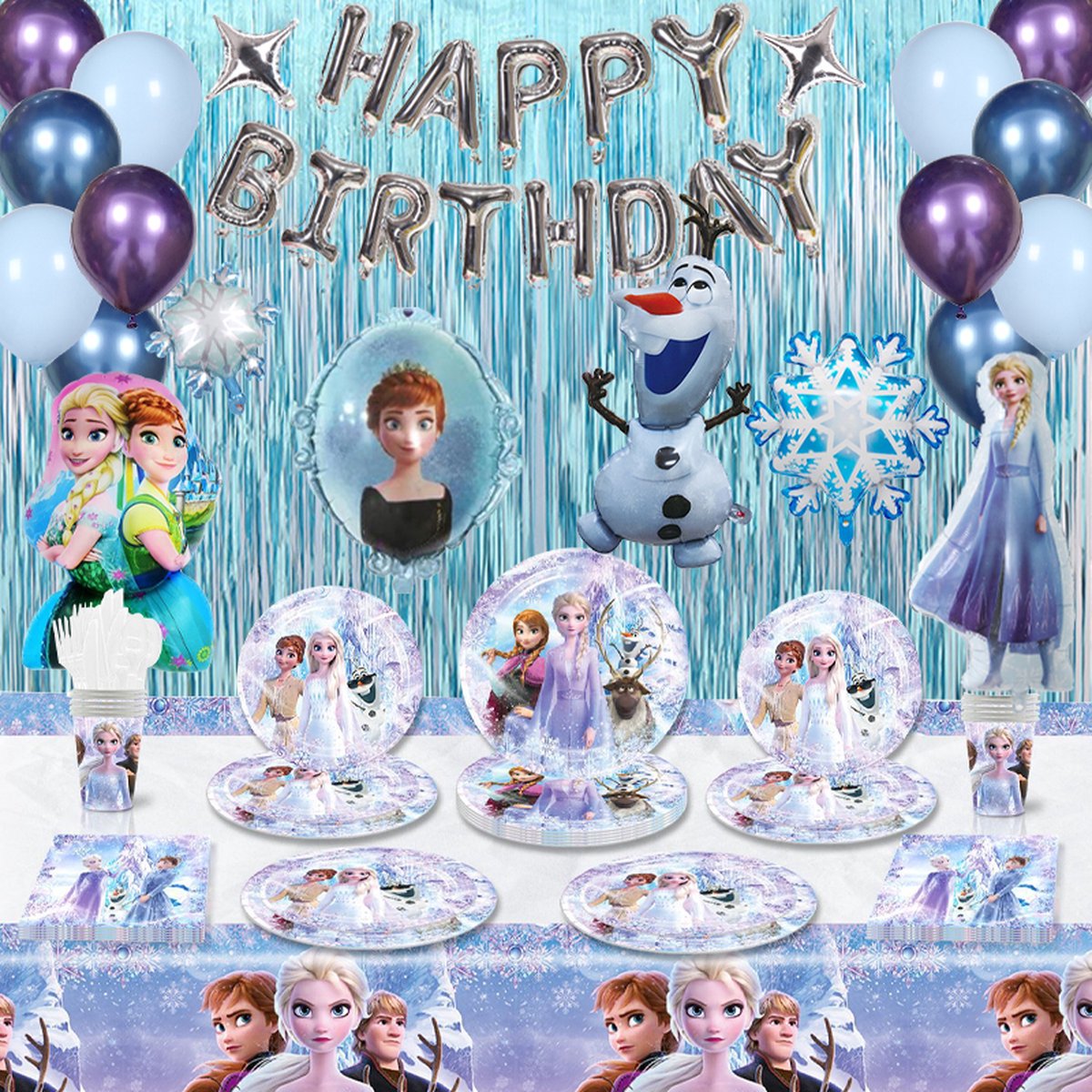 Yar 134 Stuks Frozen Thema Verjaardag Decoratie Versiering – Feestpakket met ballonnen, taart decoratie, slingers, vlaggenlijn - Kinderfeestje Meisje