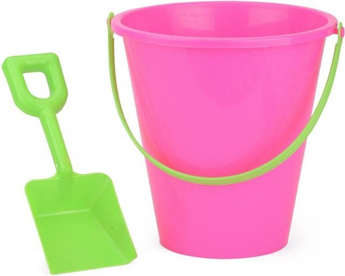 strandemmer met schep 22 cm roze/groen 2-delig