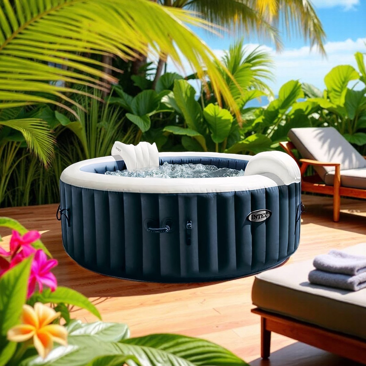 Luxe Opblaasbare Spa Jacuzzi – 4 Persoons – 196x71 cm – 140 Bubble Jets – Verwarming tot 40°C – Inclusief Accessoires – Buiten & Binnen Whirlpool  
