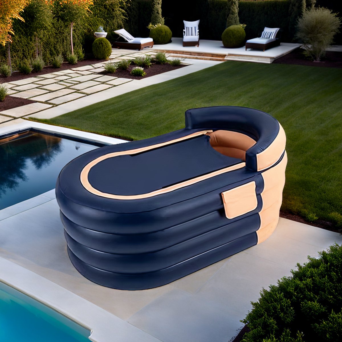 Premium Opblaasbare Badkuip XXL voor Volwassenen – Opvouwbaar, Draagbaar, Met Rugleuning & Anti-Slip – Spa, IJsbad & Whirlpool – Binnen & Buiten – Hometotr