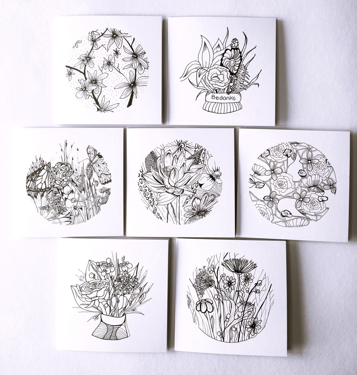 Set kaarten met enveloppen bloemen Yet Visser 13,5 x 13,5 cm