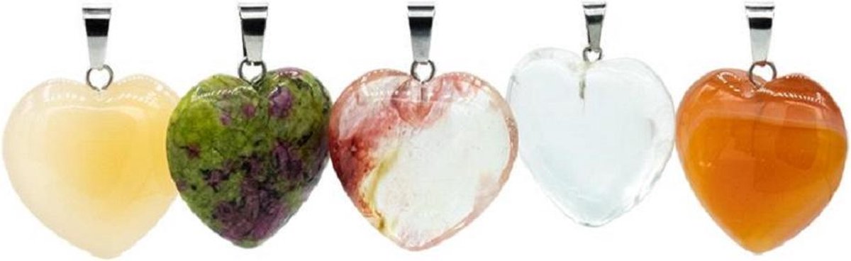 Hanger Edelsteenmix Hartvorm - 5 stuks