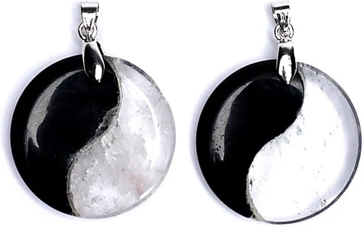 Hanger Yin Yang obsidiaan/bergkristal - 3 cm